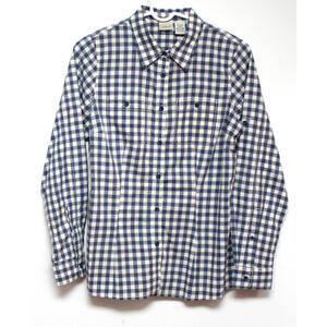 LL Bean Womens Blue and White Gingham Plaid Cotton Shirt Size S ItemID 272187